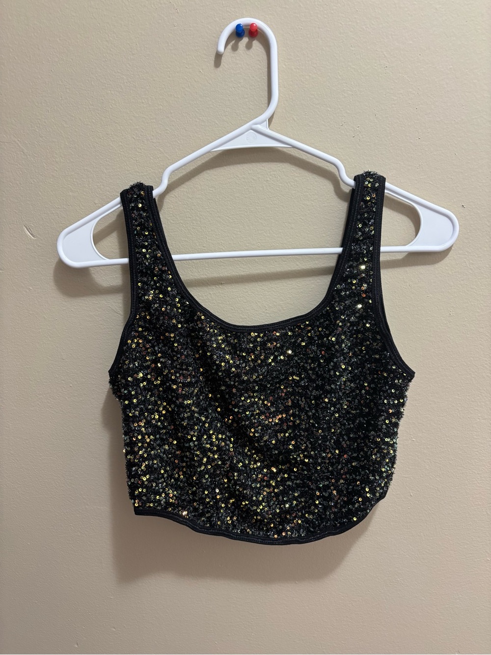 Black Sequin Cropped Tank Top